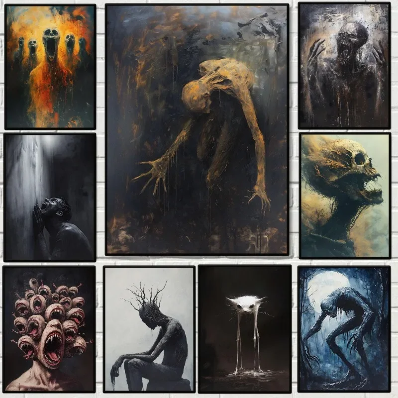 1pc frameless Canvas Painting Horrible Surreal Monster Creature Poster Weird Wacky Skulls Creepy Dark Gothic Canvas Painting Wal