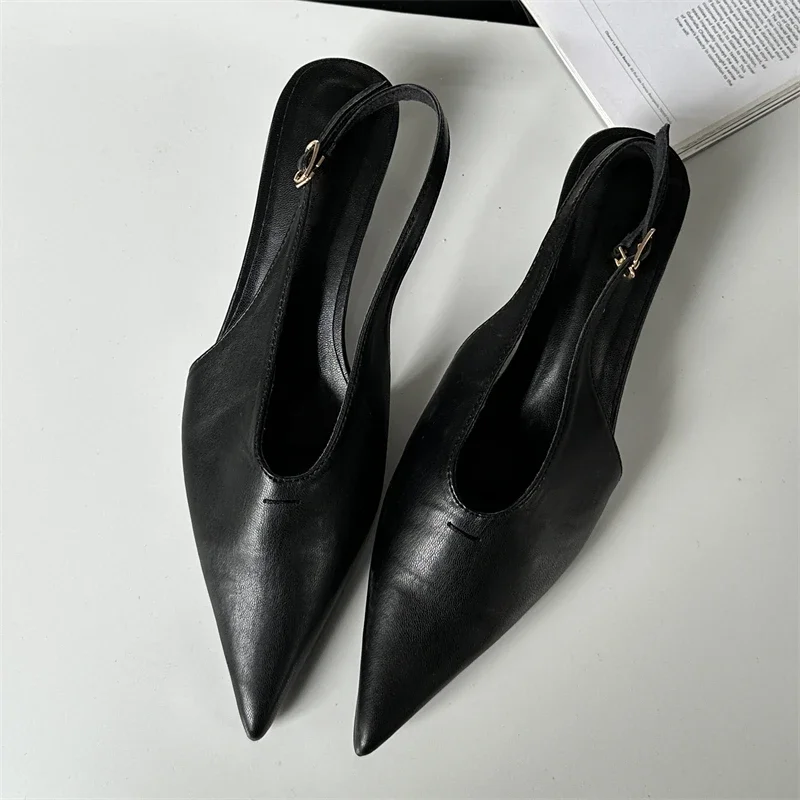 Designer Pointed Toe Buckle Strap Pumps Women Sexy Thin Low Heels Elegant Banquet Dress Mule Ladies Shoes