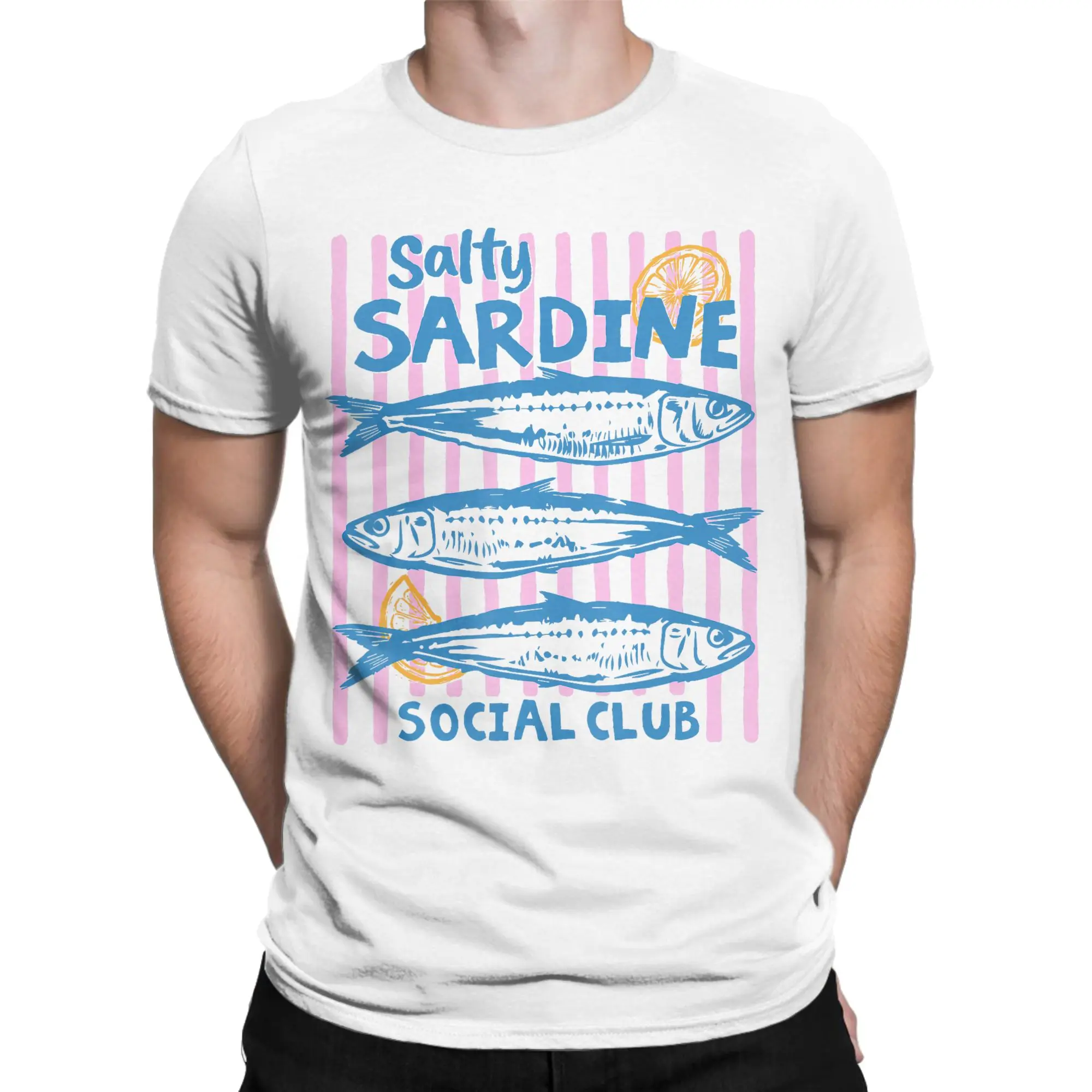 Sardine Tinned Fish Retro Mediterranean Social Club Mens Streetwear 100% Cotton T-Shirts Crew Neck Tees Oversized Clothing