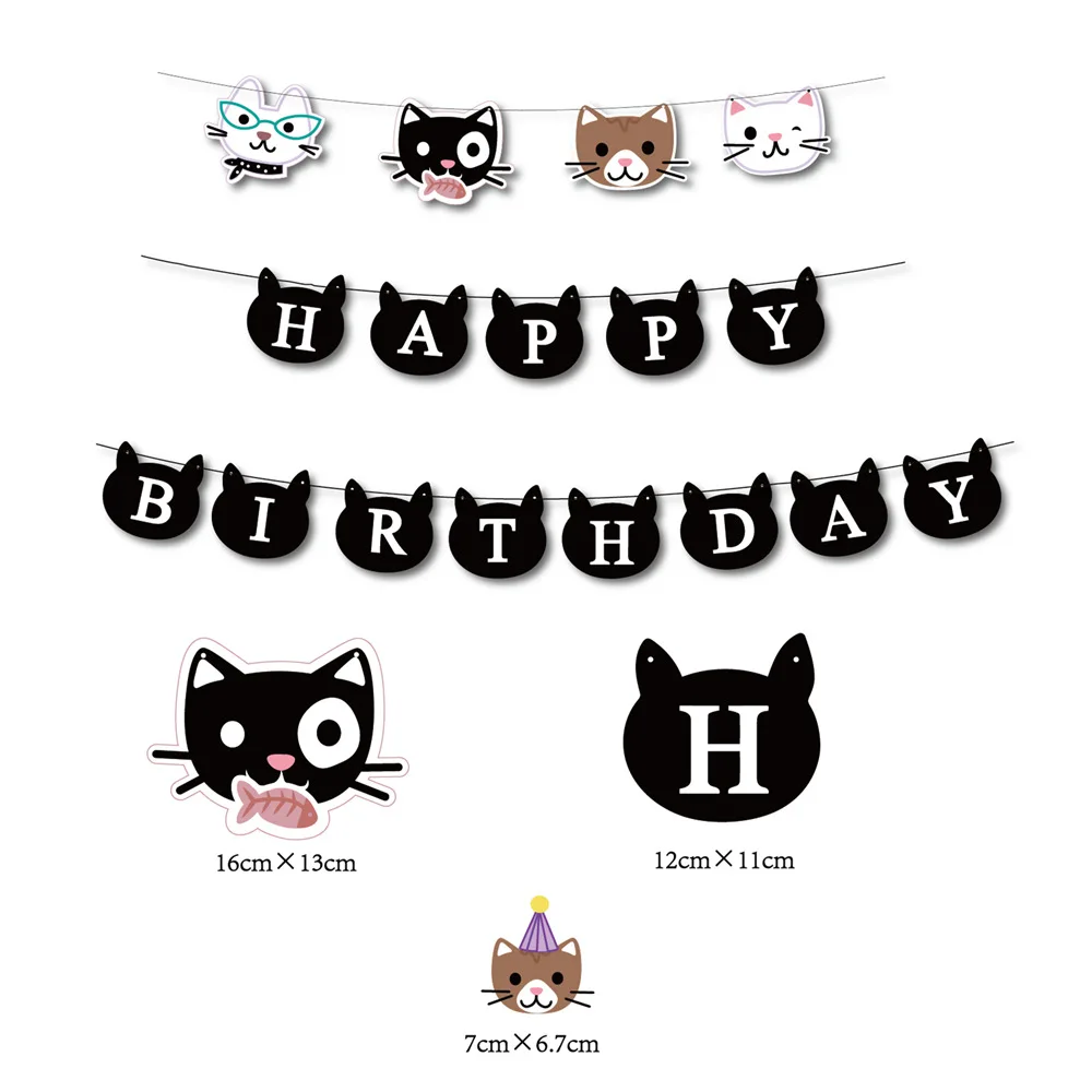 Cat Paper Banner Pet Happy Birthday Banners Bunting Garland Decoration Cat Dogs Birthday Party Supplies Paper Decor