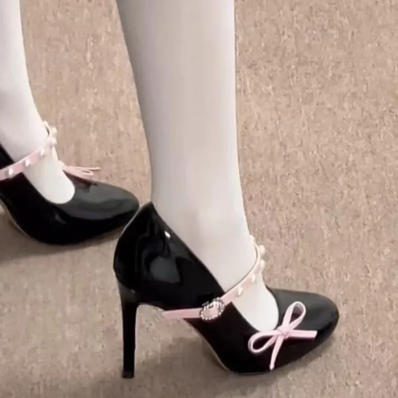 Seitlich geschlitzte High Heels mit Schleife, runder Zehenpartie und flachem Absatz – Neu für den Sommer, rutschfeste Slip-Ons