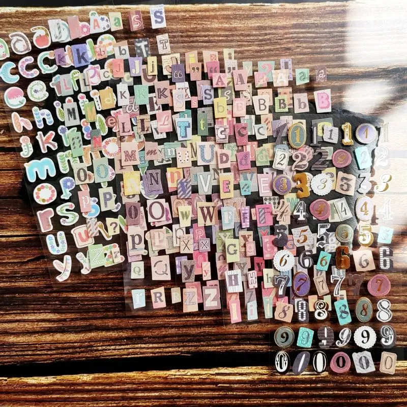 6pcs Retro Alphabet Number Deco Stickers for Scrapbooking Handbook Graffiti Colorful English Letter Stickers Stationery Decal