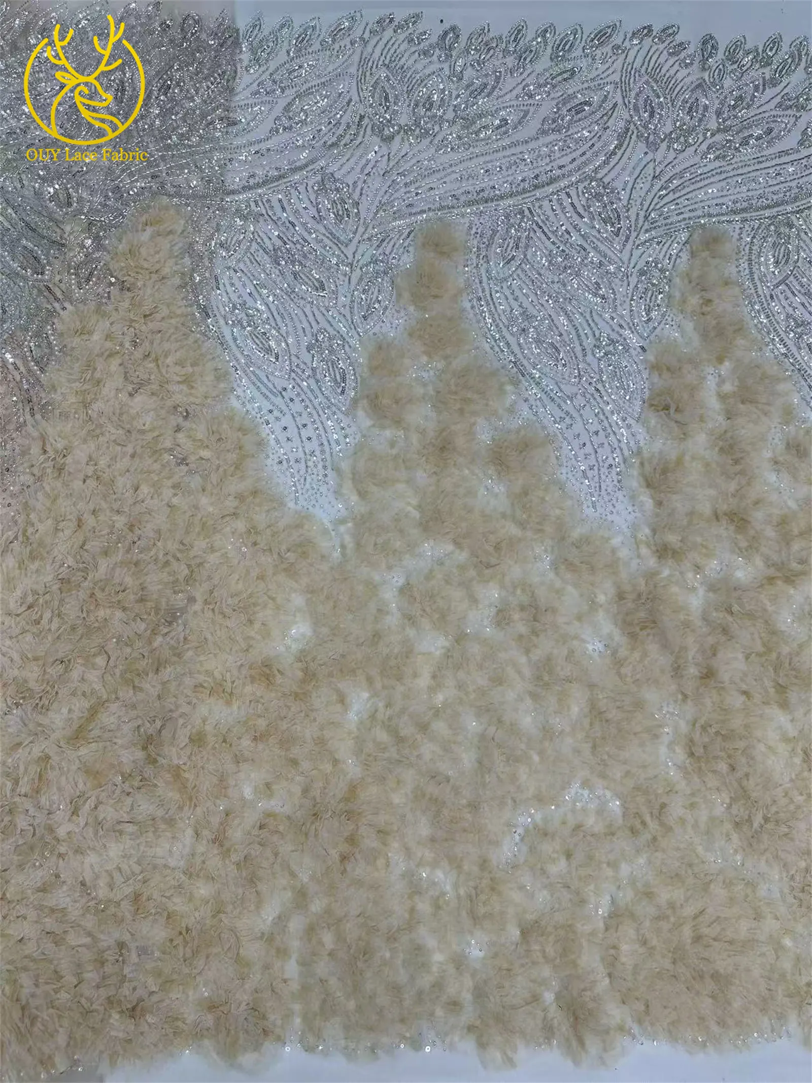 3D-grüner französischer Pailletten-Spitzenstoff mit Blumenmuster, 2026, hochwertiger afrikanischer Perlen-Spitzenstoff, ideal für Partykleider und Hochzeitskleider – Detail 26