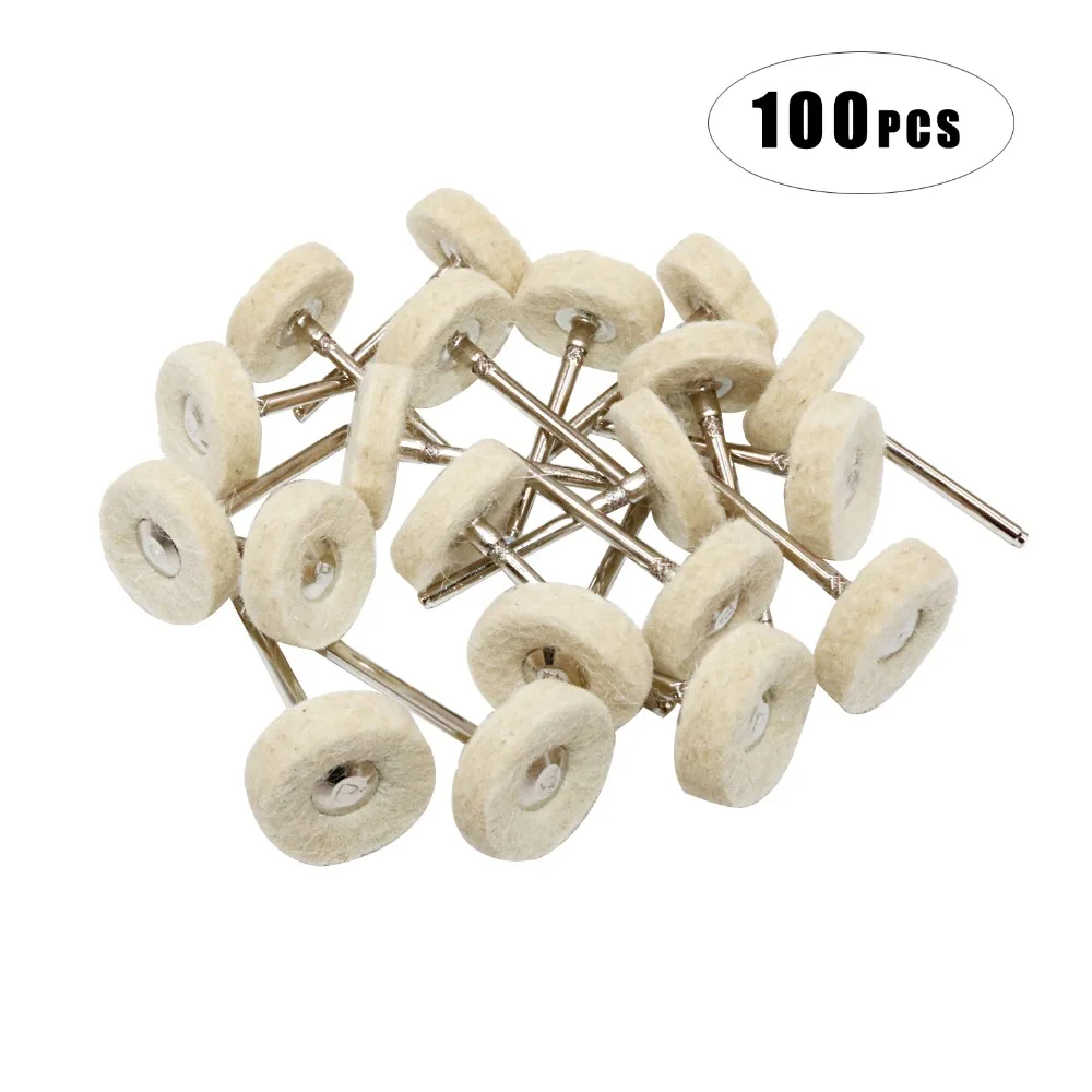 Polishing Wheel Fiber wheel Cotton wheel Wool wheel  Handle for Dremel Rotary Tools Fine Polish Jewelry Pack of 100Pcs