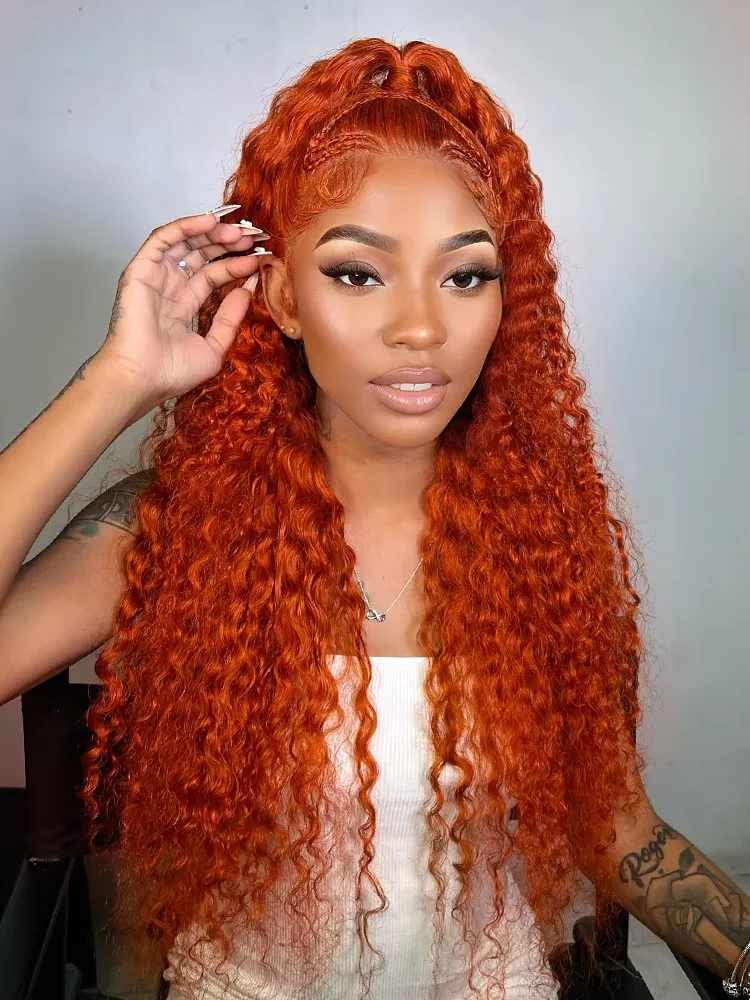 

Волна воды 30, 32 дюйма, имбирно-оранжевый, 13x4 HD, парик из натуральных волос на кружеве спереди, глубокая волна # 350 бразильский вьющийся парик фронтальной части шнурка для женщин