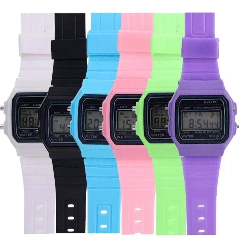 F91 Vintage Small Square Male and Female Student Couple Watches Silicone Jelly Ins Wind LED Sports Waterproof Electronic Watch