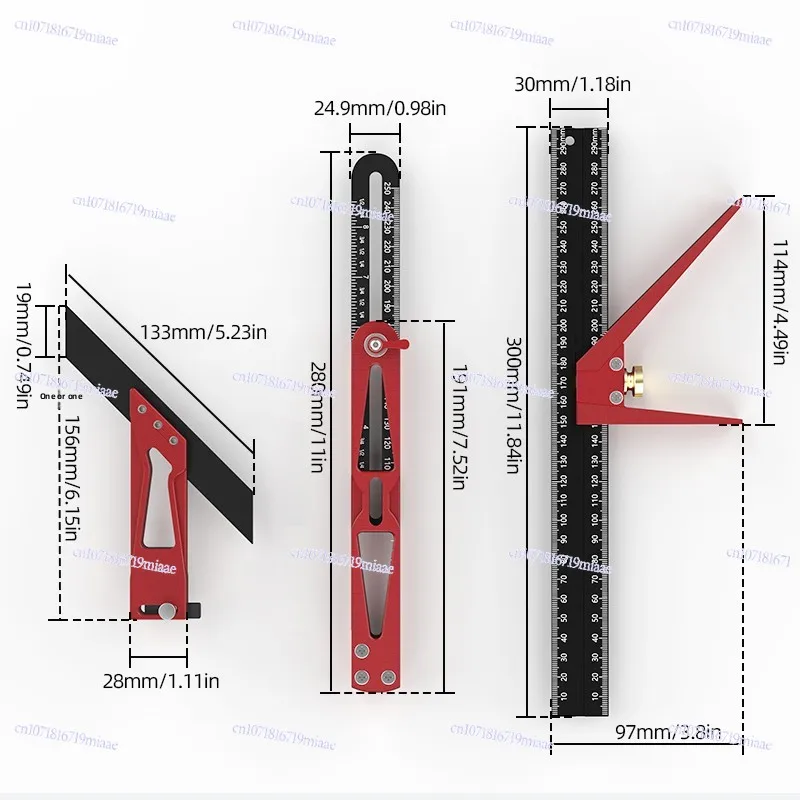 

Woodworking Decoration Multi-functional Folding Ruler Three-piece Set 45 °/90 °/135 ° Multi-angle Hole Scribing Ruler