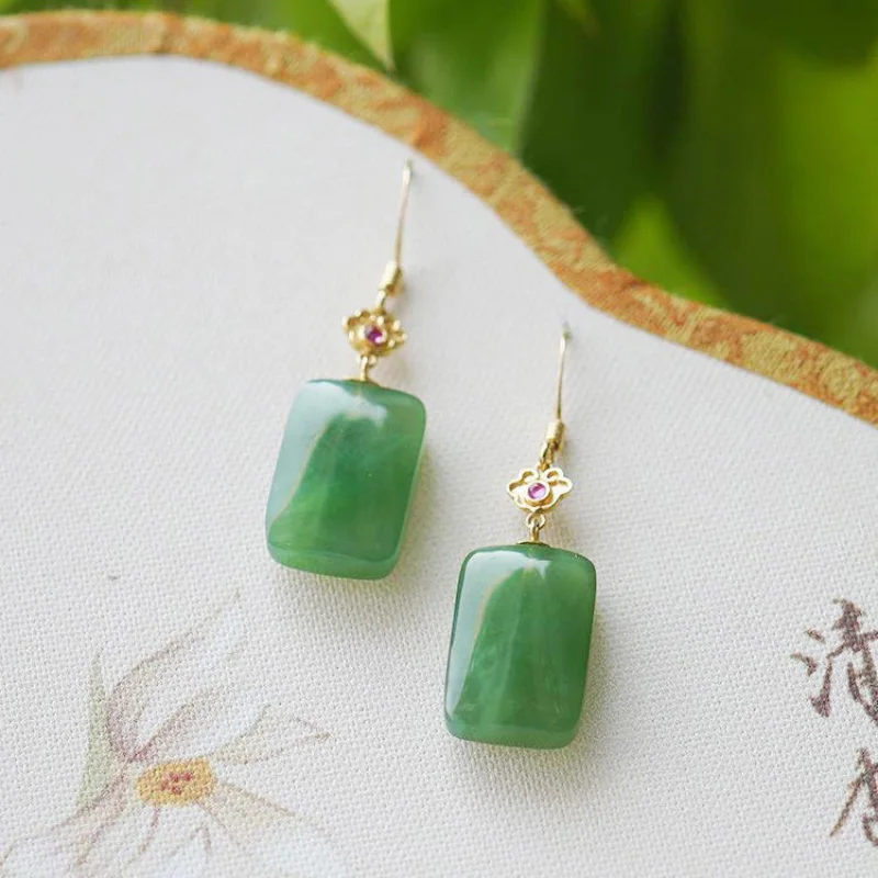 New in Ethnic Style Natural Hetian Jade Earrings for Women Classic Eardrop Simple Jewelry Cheongsam Hanfu Accessories