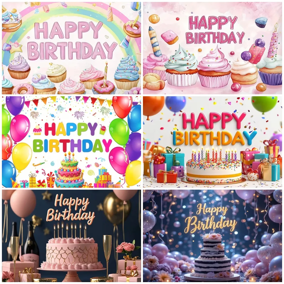 

Happy Birthday Theme Party Decoration Colorful Cake Balloon Kid Gifts Backdrop Boys And Girls Photography Studio Background Prop