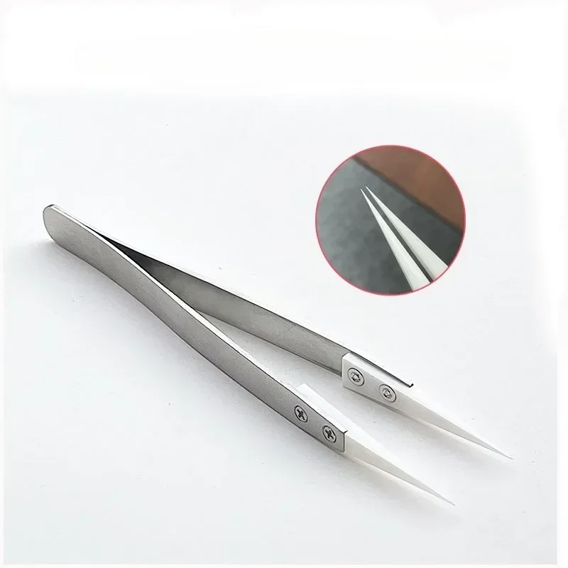 1pcs Ceramic Tipped Stainless Steel Tweezers Tips Heat Pointed Resistant Tweezer Electronic Soldering Tweezers Fine Pointed Tip