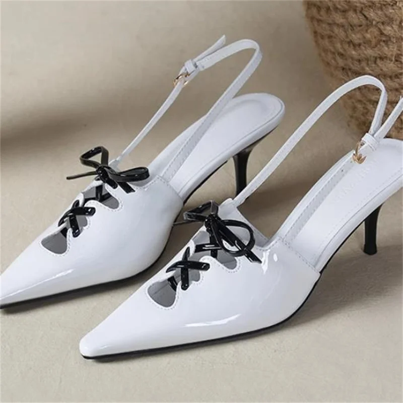 Crossover Strap Shoes for Women Pointed Toes High Heels Lace-up Female Pumps Buckle Zapatos Mujer Patent Leather Chassure Femme