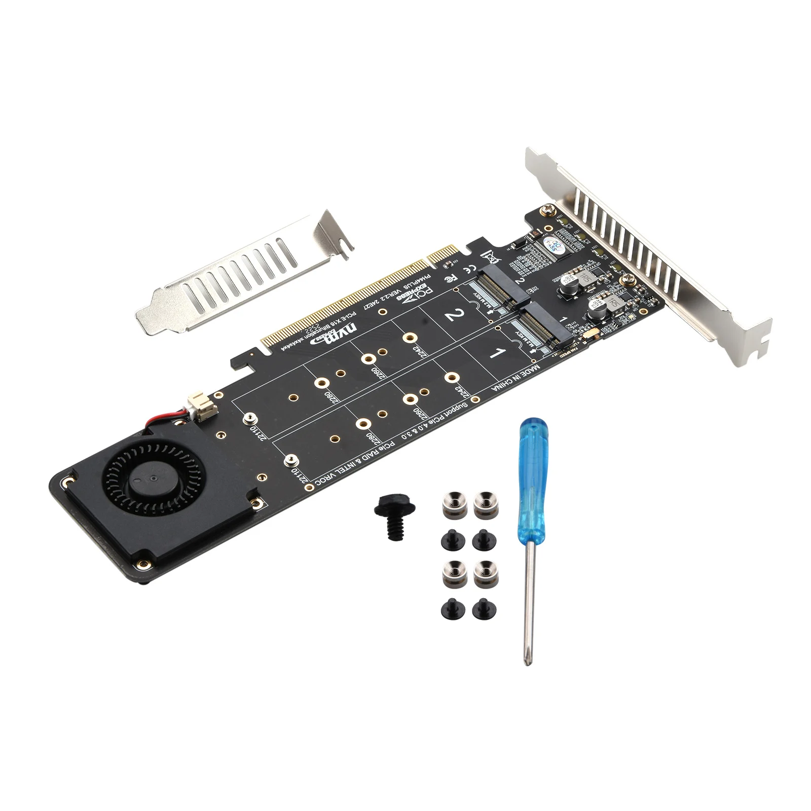 M.2 NVMe SSD 22110 Expansion Card NVMe PCIe RAID Adapter 4 Port NVME M KEY SSD To PCI-E 4.0 X16 Converter Card with Fans