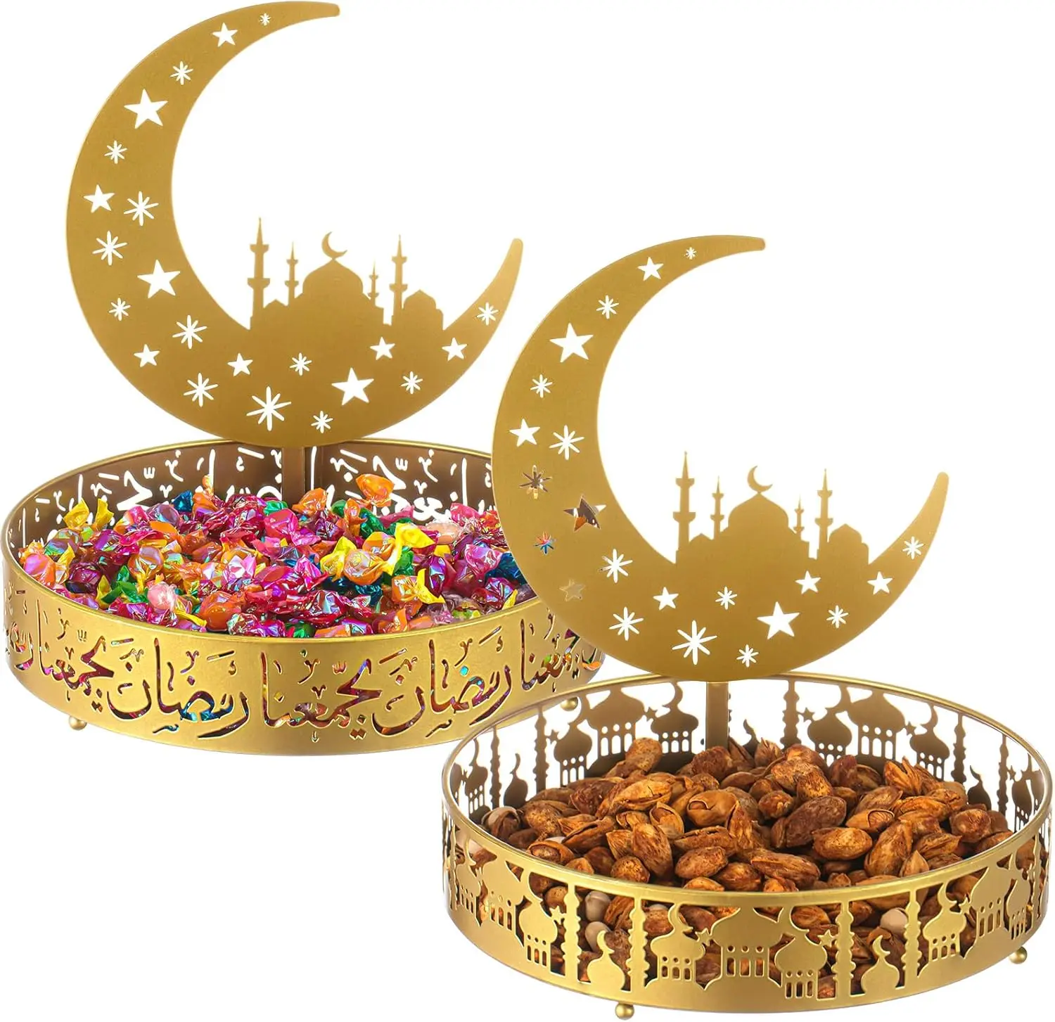

2-Piece Ramadan Eid Serving Trays with Crescent Moon Design for Desserts and Decor