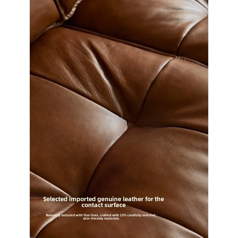Elegant sofa French retro color matching oil wax leather sofa, removable living room advanced three-person medium and ancient