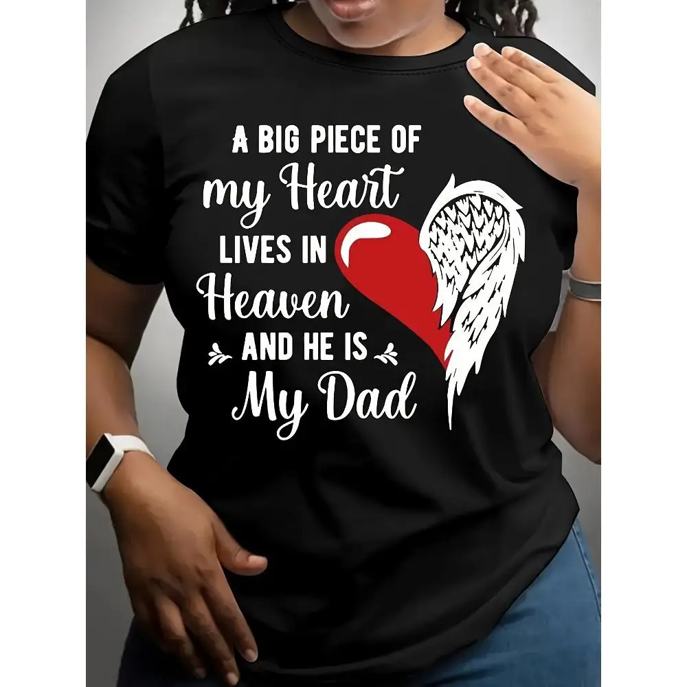 

Heaven Dad Printed Creative T-shirt Black Round Neck T-shirt Casual Tops Fun Love T-shirt