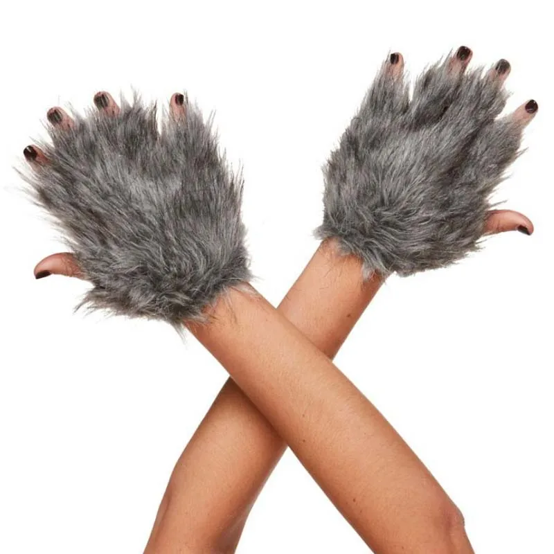 Halloween pluche wolf klauw handschoenen grijze harige weerwolf poot kostuum want voor kinderen en volwassenen kerst grappige handschoenen