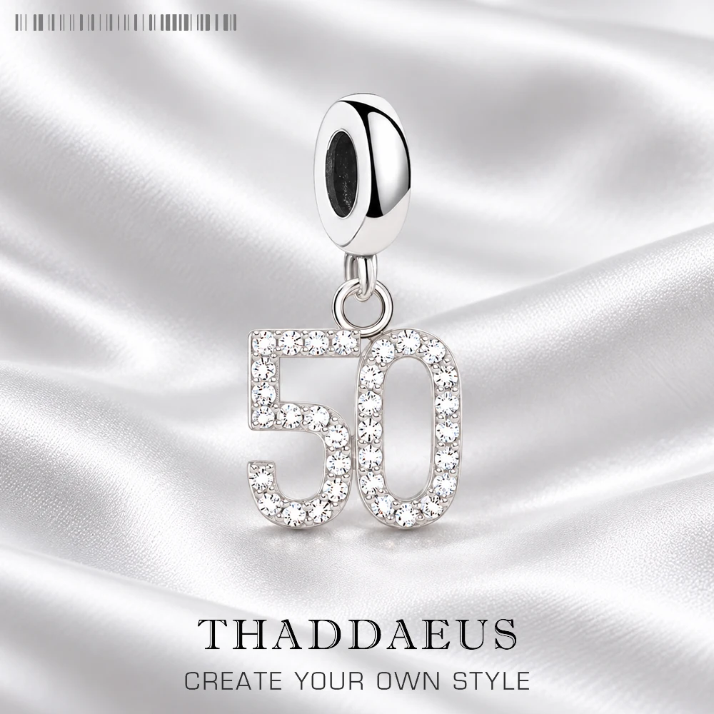 Dangle Charm Pendant Number 50 Women Men Pure 925 Sterling Silver Trendy Jewelry Lucky Birthday Gift