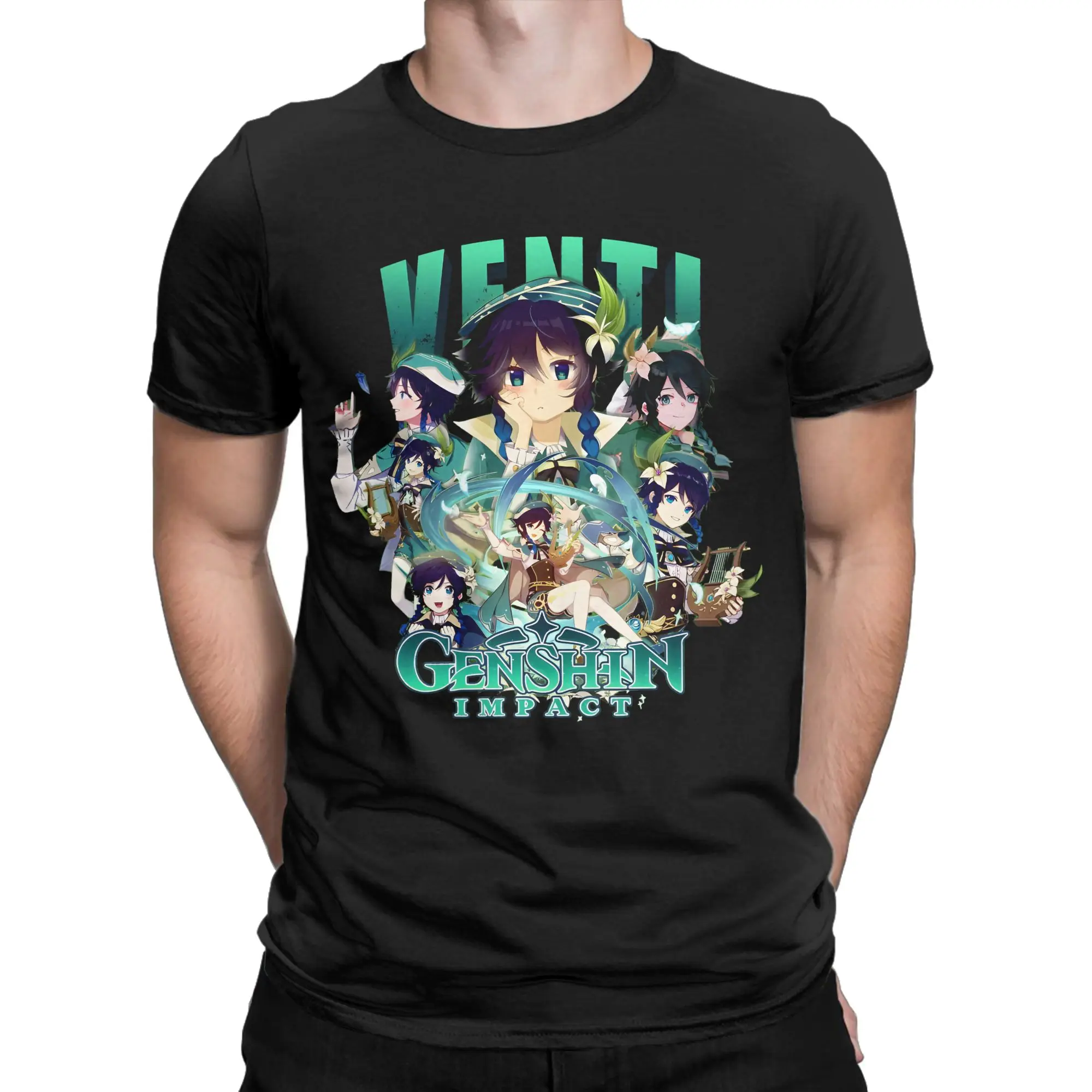 Venti - genshin impact  T Shirt Men Women Cotton Vintage T-Shirt O Neck  Tees Short Sleeve Clothes Original