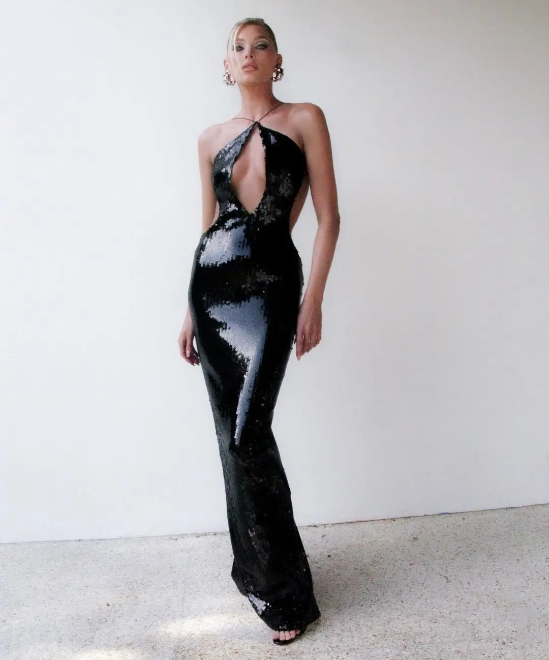 2023 New Celebrity Red Carpet Dress Women Sexy Halter Shinning Sequins Bodycon Long Maxi Dress Elegant Evening Party Wear