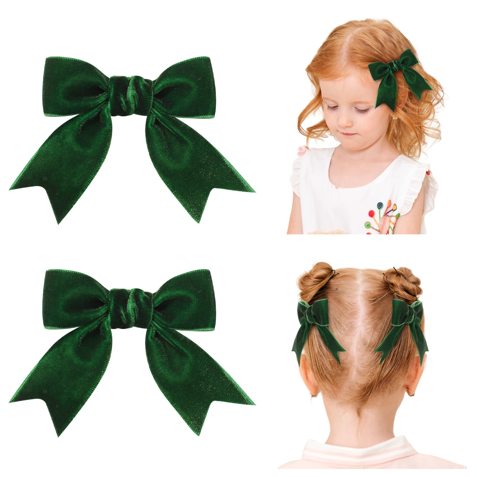 

2pcs/Set Christmas Red Green Velvet Bows Hair Clips for Baby Girls Retro Handmade Hairpin Headwear New Year Hair Accessories
