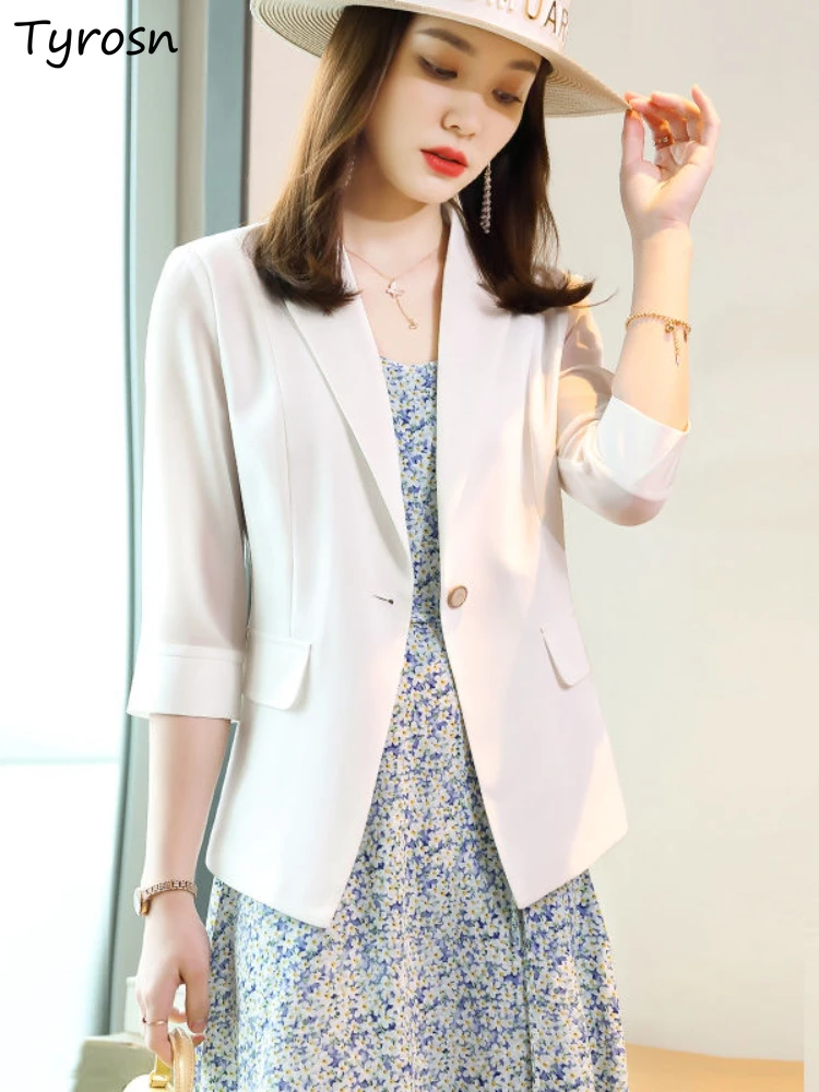 

Blazers Women Elegant Spring Design Classic Comfortable Koean Style Solid All-match Simple Ladies Leisure Summer Thin Fashion