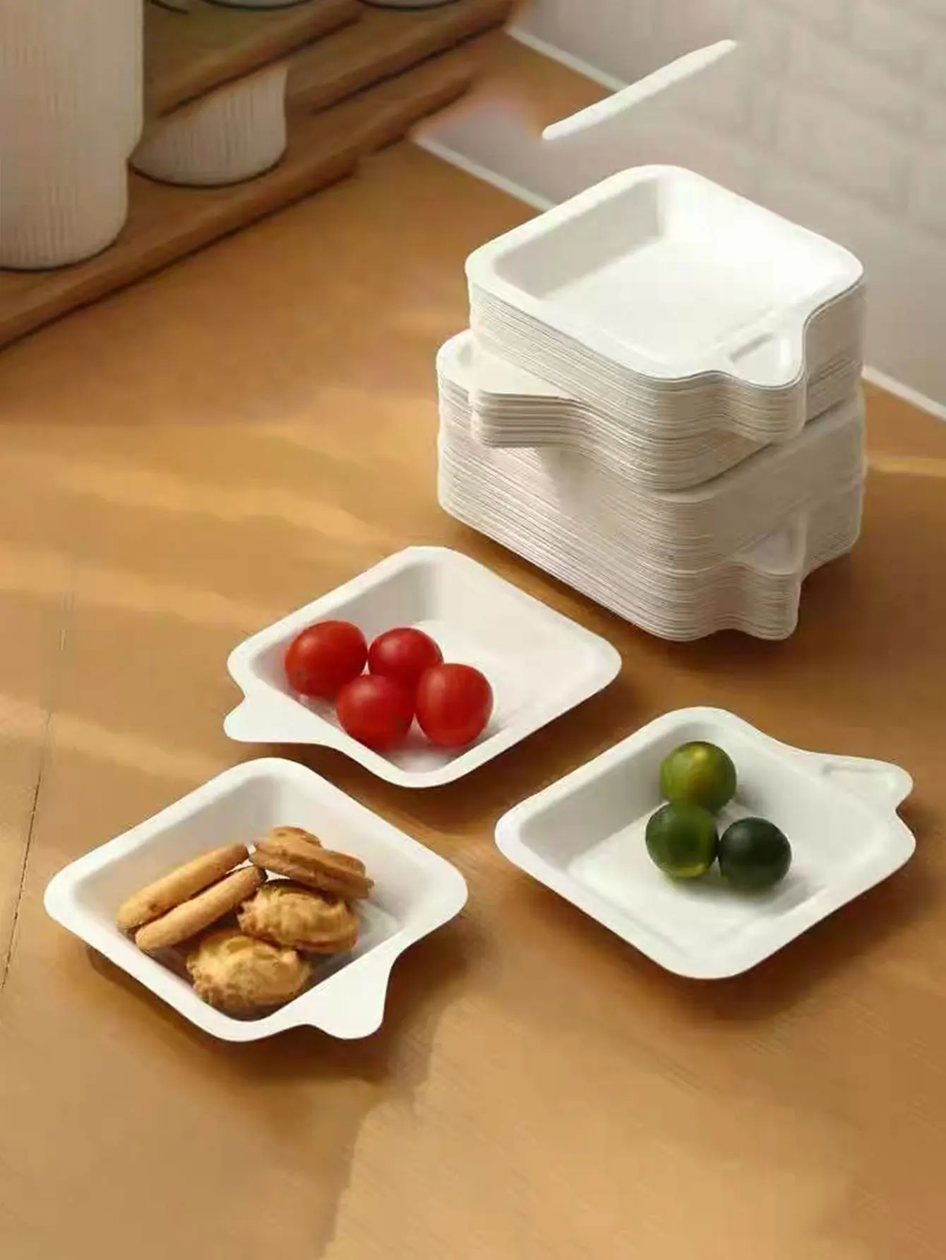 Environmentally Friendly Disposable Picnic Birthday Party Paper Plates Cake Tableware Fruit Plate Small Bowl Tray Set 50Pcs