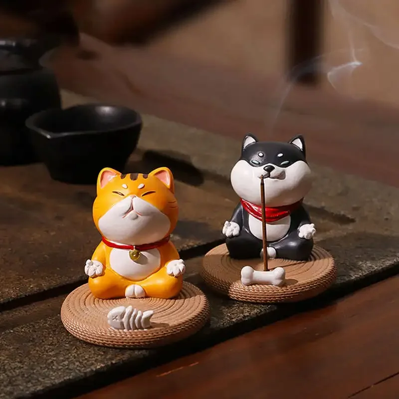 Desktop Phone Stand Incense Stick Burner Holders Cute Resin Cat Figurines Phone Holder Statue Kawaii Desk Accessories