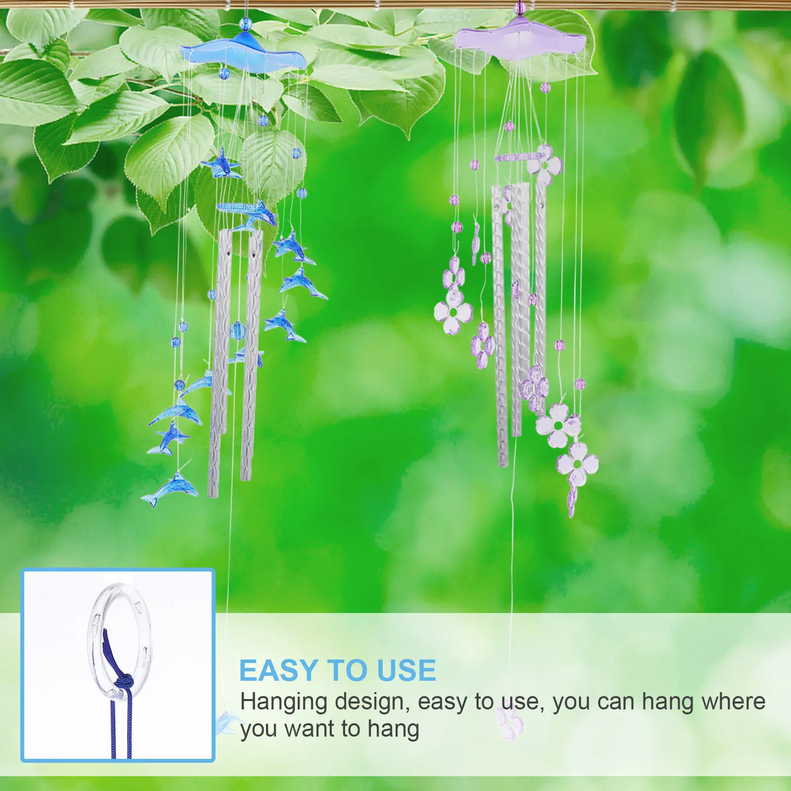 2Pcs Aluminum Tube Wind Chimes Blue Purple Beautiful Decorative Wind Bells for Home Garden Relaxation Weather Observation