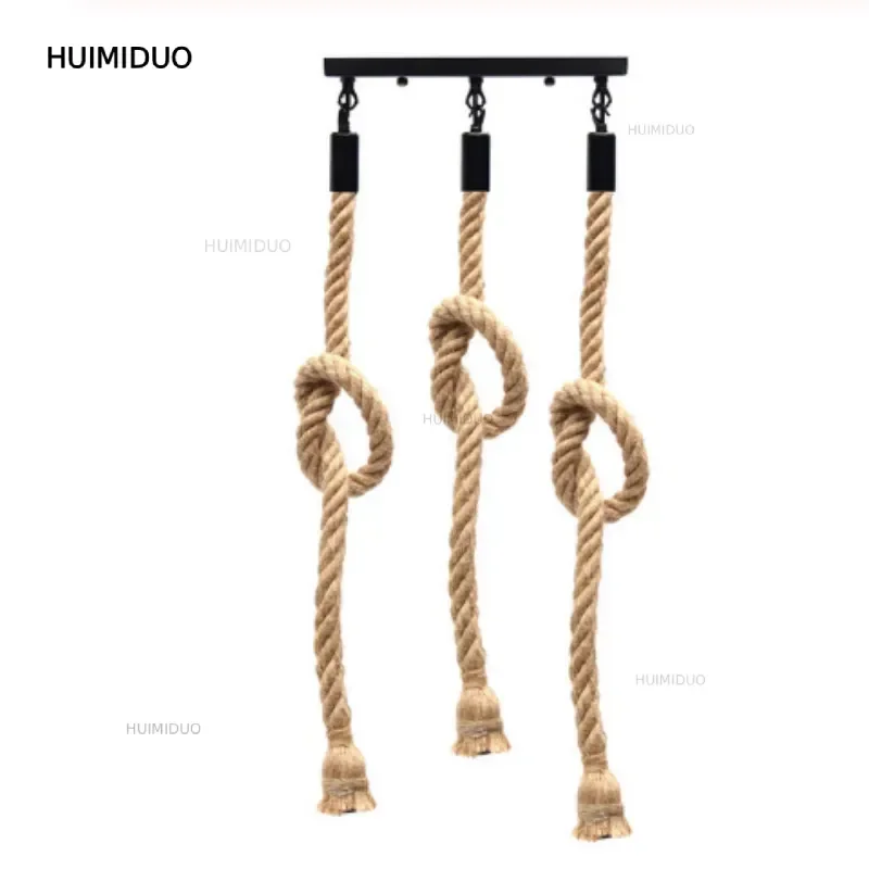 Style E27 Retro Three Head Hemp Rope Pendant Lamp Bulb Holder Hanging Light Fixture For Country Home Decor