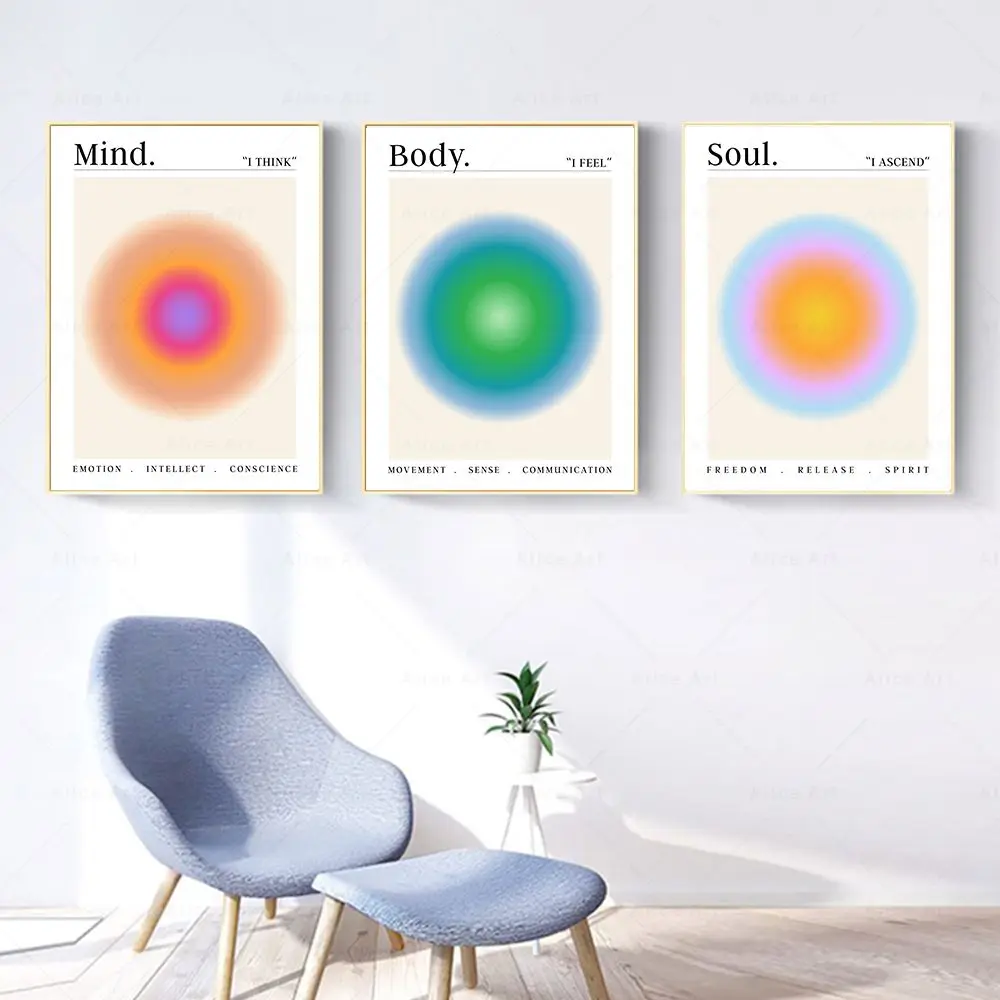 Mind Body Soul Print Positive Aura Energy Poster Trendy Gradient Spiritual Wall Art Canvas Painting for Living Room Home Decor