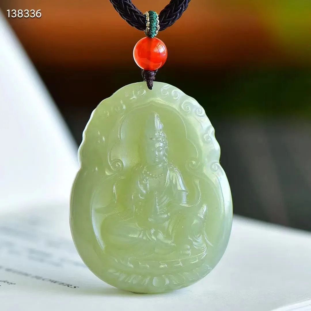 New Natural 100% real cyan hetian jade grave Guanyin pendant jewellery necklace auspicious for woman man gifts Bless peace