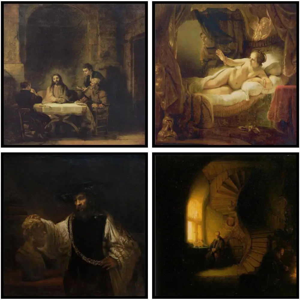 Aristotle with a Bust of Homer Rembrandt Canvas Prints HD Old Master Paintings Portrait Wall Art for Office & Library Classical