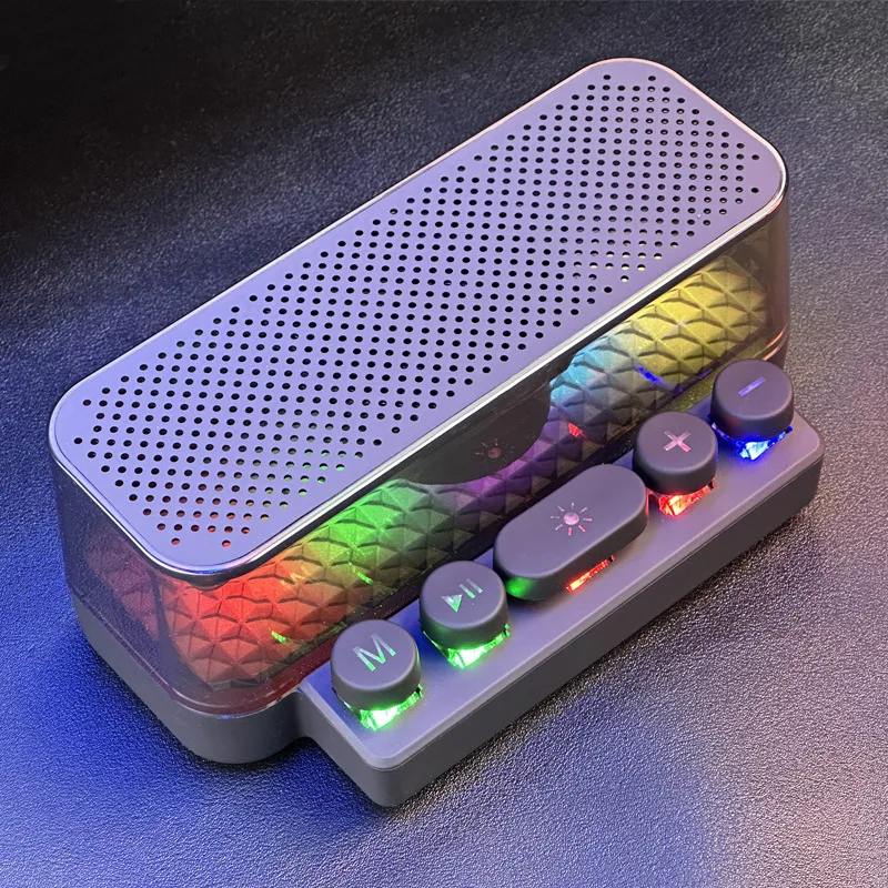 Portable Bluetooth-compatible Speaker RGB Hifi Subwoofer Sound Box Desktop Double Trumpet Colorful Keyboard Music Player USB TF