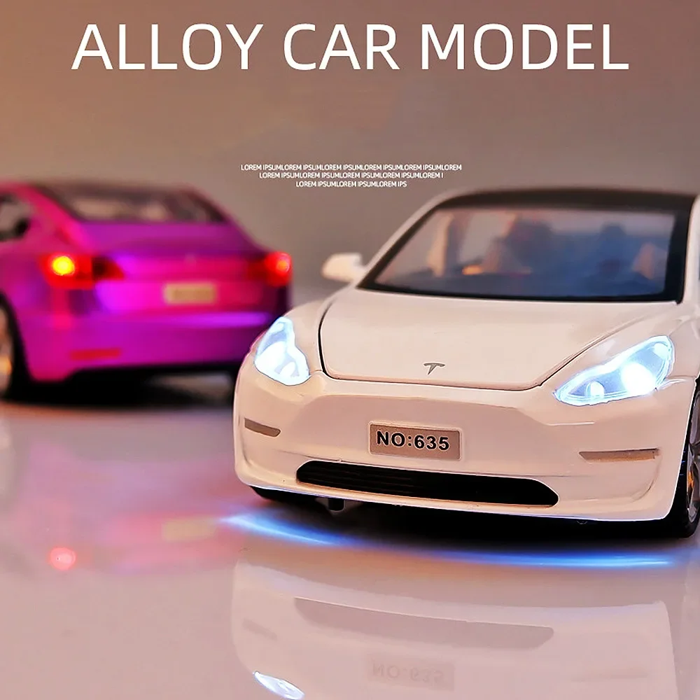 Tesla Model 3 Model X Alloy Car para Crianças, Diecasts Veículos, Carros de Brinquedo, Luz Sonora, Puxar, Presentes para Meninos, Novo, 1:32