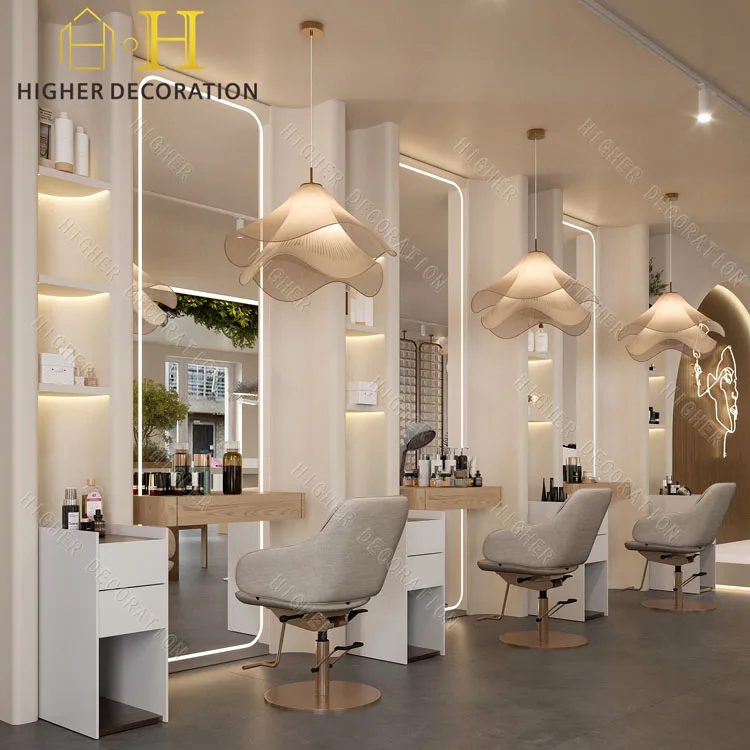 Customized Durable Beauty Salon Furniture Barber Shop Mirror Station Luxury Wooden Nail Salon Table for Beauty Salon Decoration