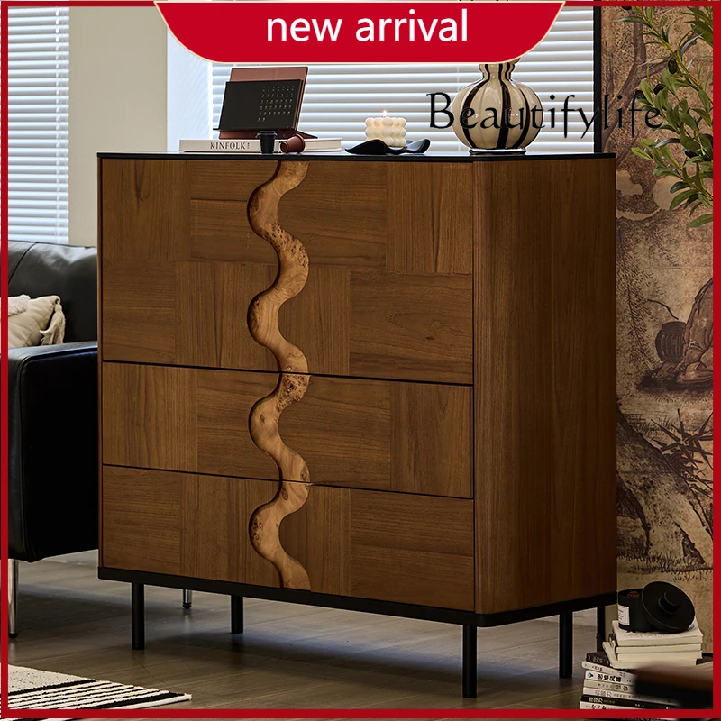 

c Medieval black walnut solid wood living room locker, sofa side cabinet, wall storage, entrance cabinet