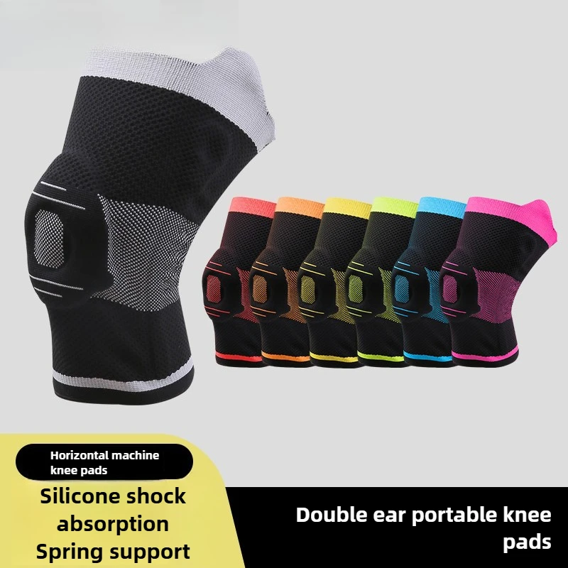 New Flat-knit Silicone Nylon Knee Pads with Dual Handles, Breathable and Sweat-absorbent Knit, Spring Strip Support Easy To Wear