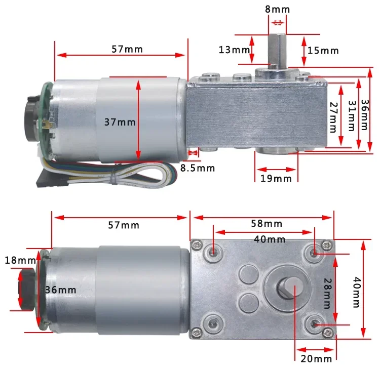 5840-555 DC Worm Gear Motor with Encoder 58mm*40mm  12V 24V  Self-locking Adjustable Speed CW CCW   60KG.CM 12RPM-471RPM