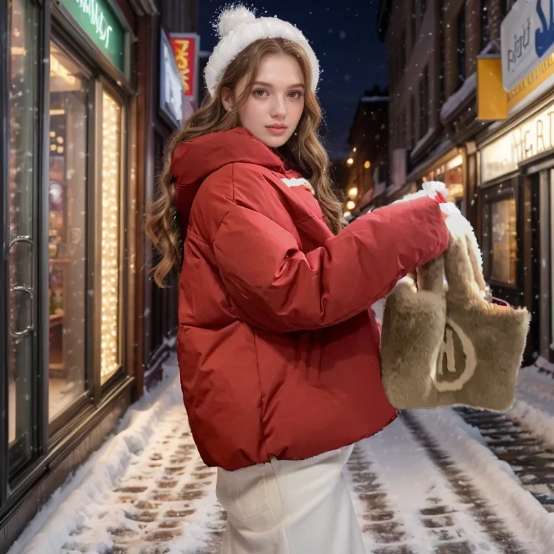 

2025 Women's New Winter Cotton Jacket Female Pure Color Hooded Thicken Warm Short Coats Women Horn Button Parkas Coats 2025