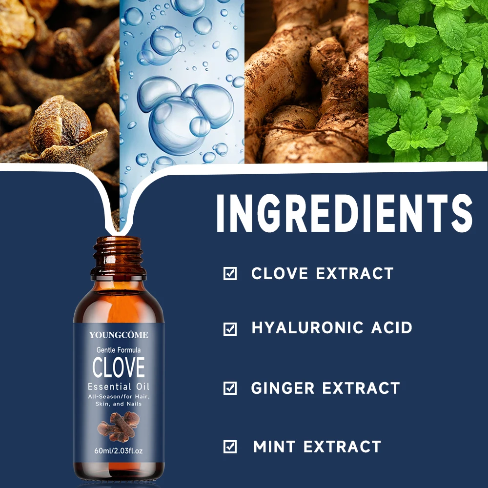 زجاجة أساسية من زيت القرنفل، زجاجة أساسية لامعة للعناية بالوجه، مرطبة، إصلاح مضاد للشيخوخة والطبيعية، زيت عطري عضوي