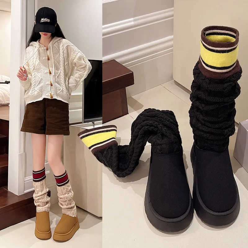 Snow Boots For Women Sock Shoes Flat Heel Round Toe Boots-Women Winter Footwear Luxury Designer  Stockings 2024 Rubber Lolita La