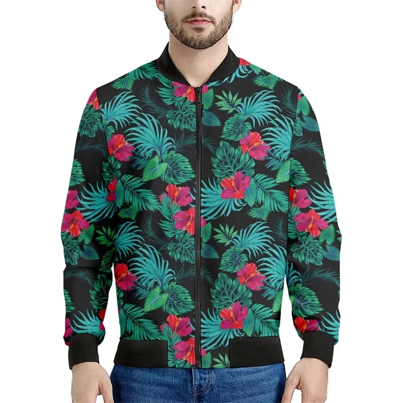 

Tropical Tree Leaves Graphic Jacket For Men 3d Printed Plants Zipper Jackets Casual Coat Spring Autumn Zip Up Bomber Sweatshirt