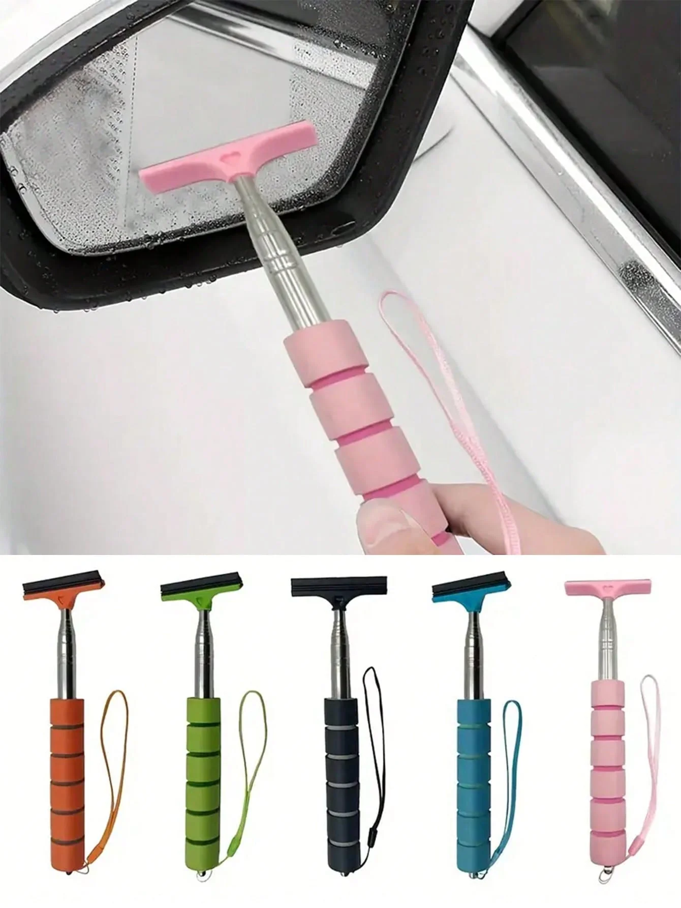 

1pcs Retractable Car Glass Scraper Universal Car Accessories Portable Cars Mirror Raindrop Cleaner with Long Pole