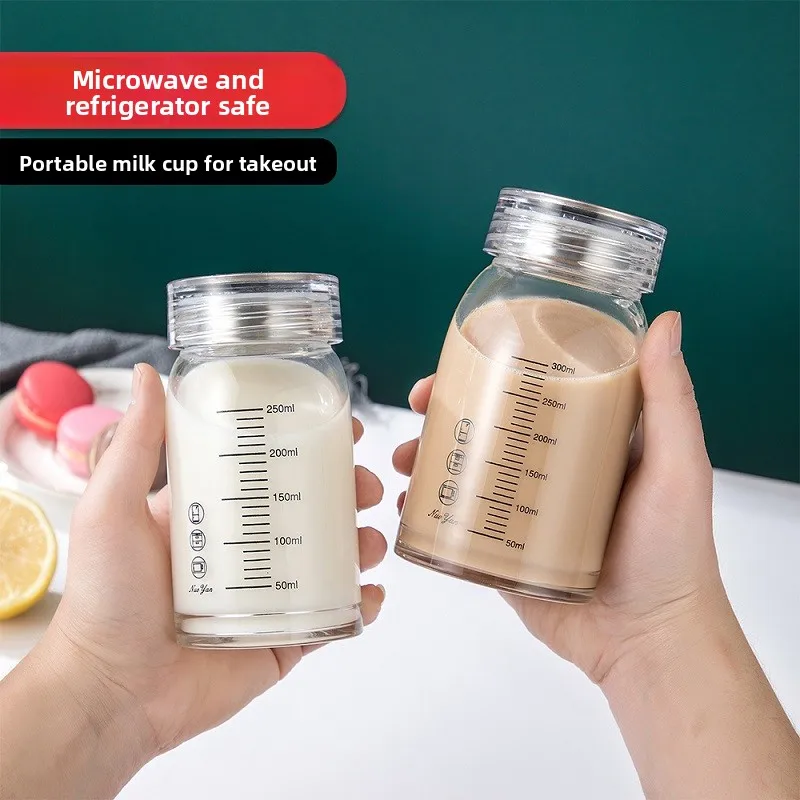 

Portable Milk Glass Cup with Scale for Outdoors Microwave Safe Adult Beverage Durable Heat Resistant Single Layered Cup