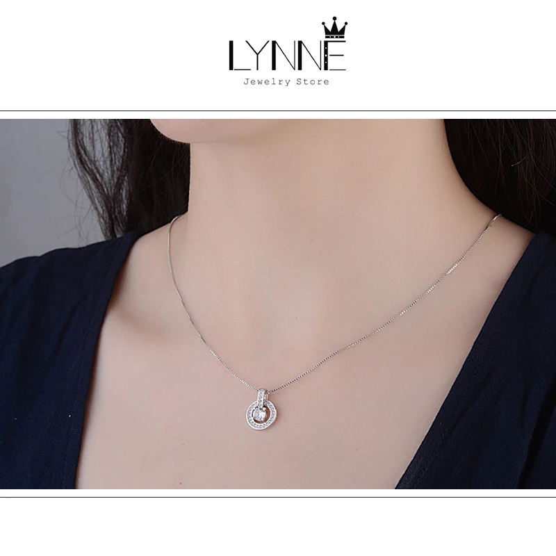 New Fashion 925 Sterling Silver Round AAA Zircon Pendant Necklaces Women Jewelry Gift Dance Rhinestone CZ Charm Clavicle Chain
