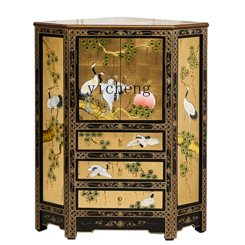 

Tqh New Chinese Style Corner Cabinet Painted Corner Cabinet Storage Complete Fan-Shaped Triangle Cabinet