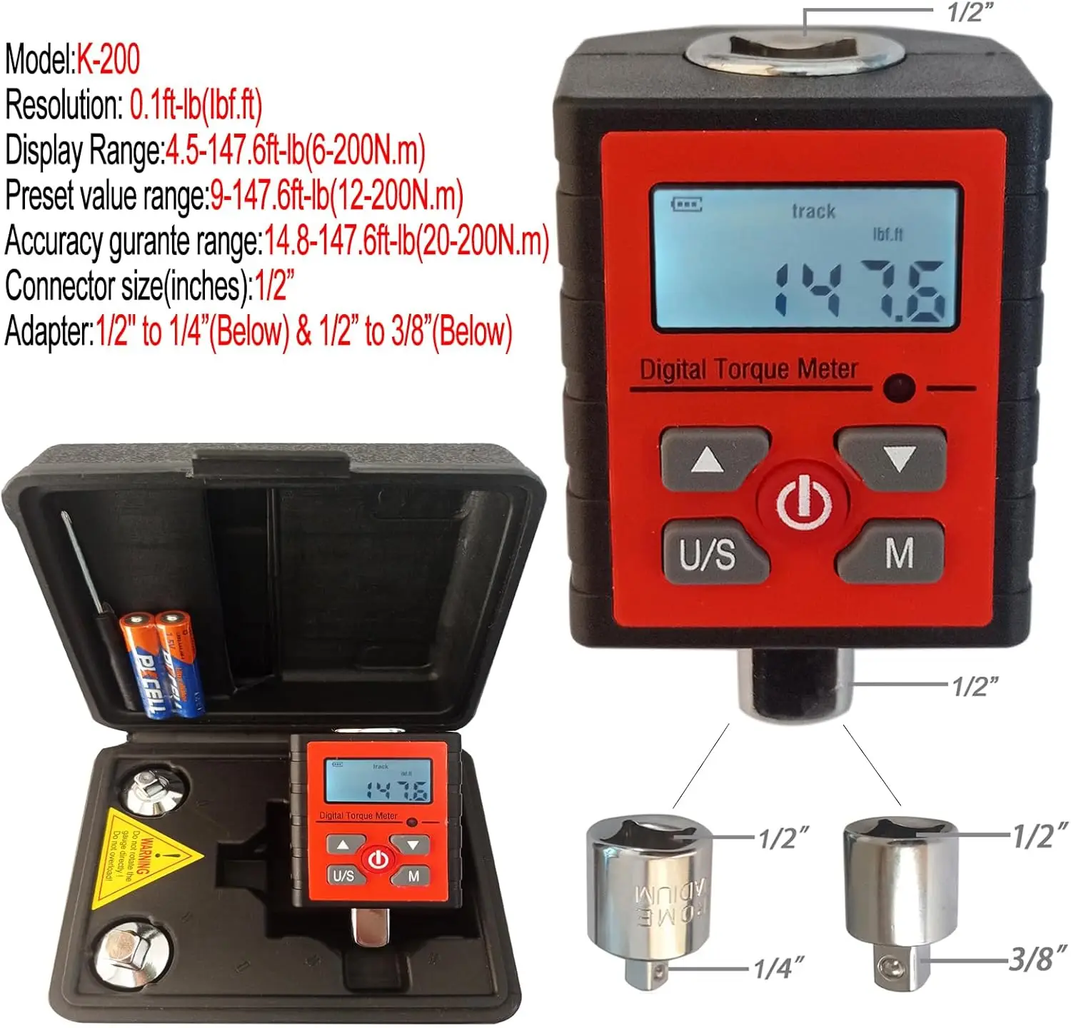 High Precision Digital Torque Adapter 1/2