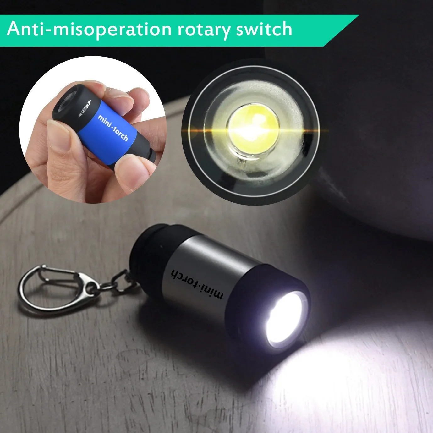 100 pcs/lot Mini Keychain Pocket Torch USB Rechargeable LED Light Flashlight Lamp Waterproof
