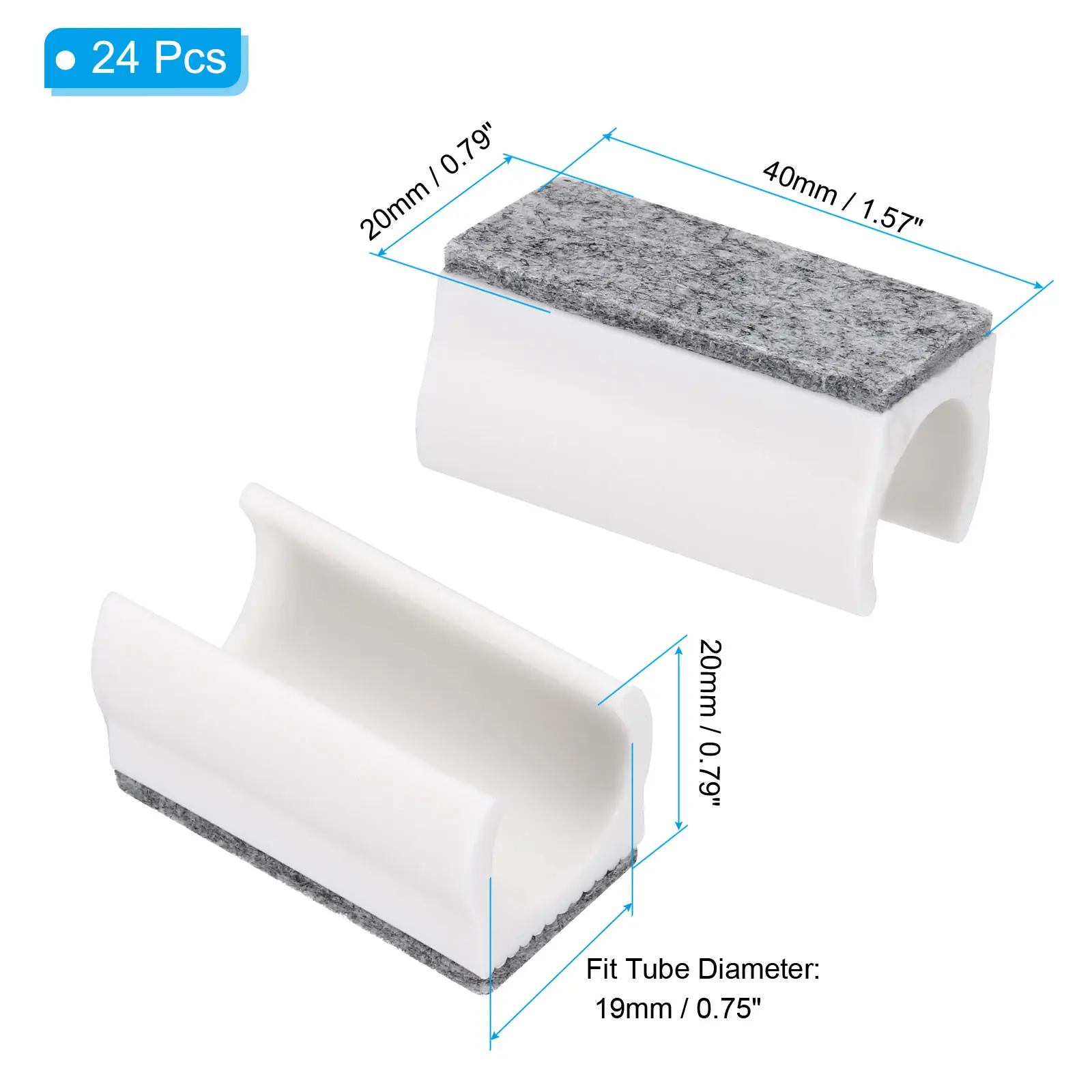 24Pcs U Chair Leg Caps Rectangle Chair Leg Pad Cover Furniture Feet Leg Floor Hardwood Protectors 8-25cm Black/White /White Grey