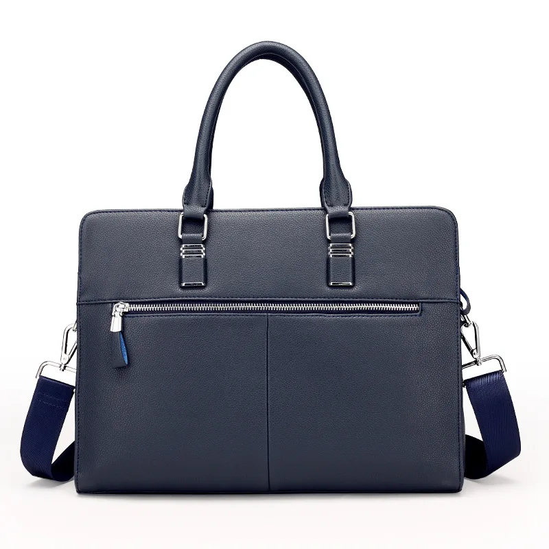 Genuine Leather Men Briefcases With Zipper Horizontal Handbag For Documents Office Shoulder Messenger Bag Male Laptop Bag